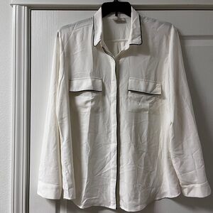 LOFT Cream Button-Down Shirt with Black Accents